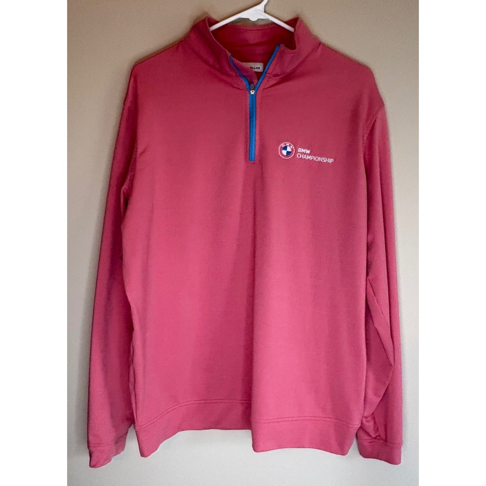 Peter Millar Mens BMW Championship Quarter Zip Pullover Coral Pink Medium M/L